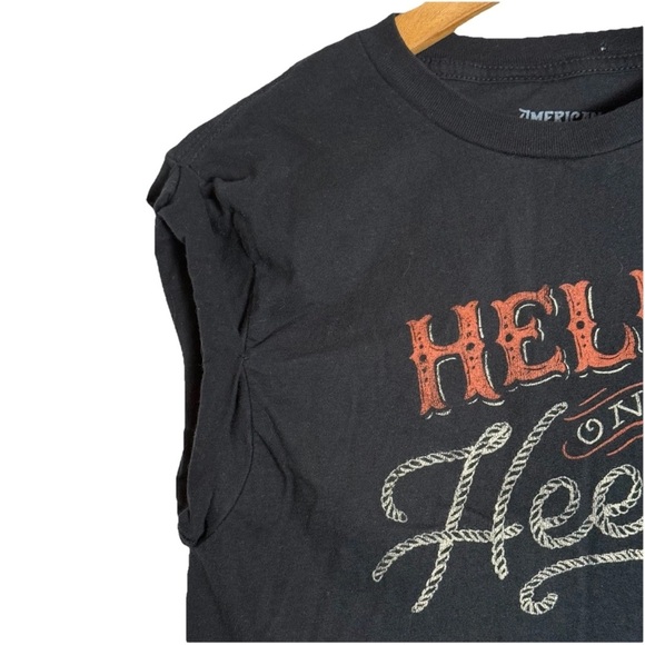 Hell On Heels Muscle T Rolled-Sleeve Black Orange Women’s Sz S Country Boot Rope - Picture 3 of 5